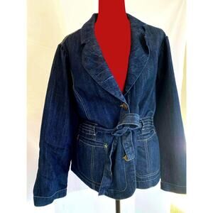 Womens 3XL XXXL Macys Denim Jacket with flattering tie waist pockets collar EUC